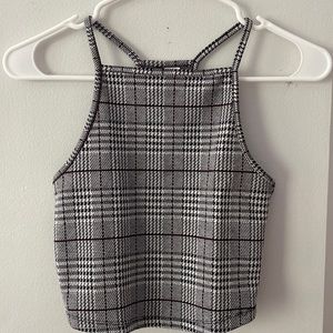 Black & red checkered divided crop top
